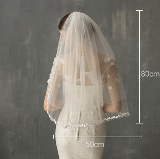 Leaf Applique Edge Bridal Wedding Veil With Comb - Lya's wedding