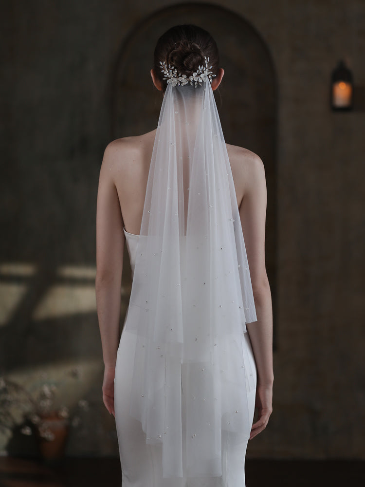 Fingertip 2 Tier Wedding Bridal Veil With Comb - Lya's wedding