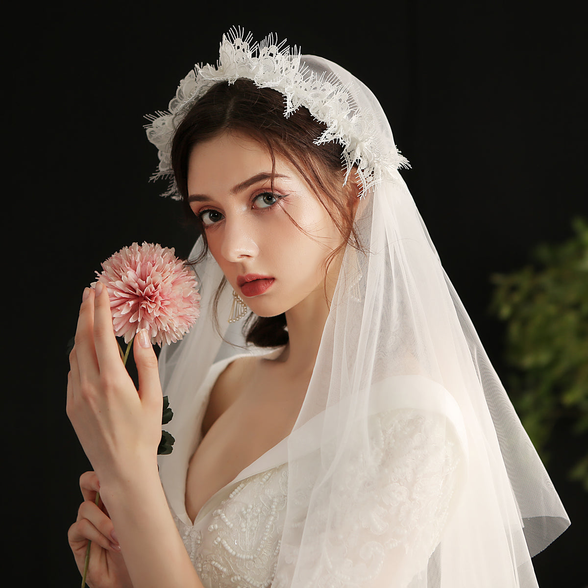 Fingertip 2 Tier Headband Bridal Wedding Veil With Comb - Lya's wedding