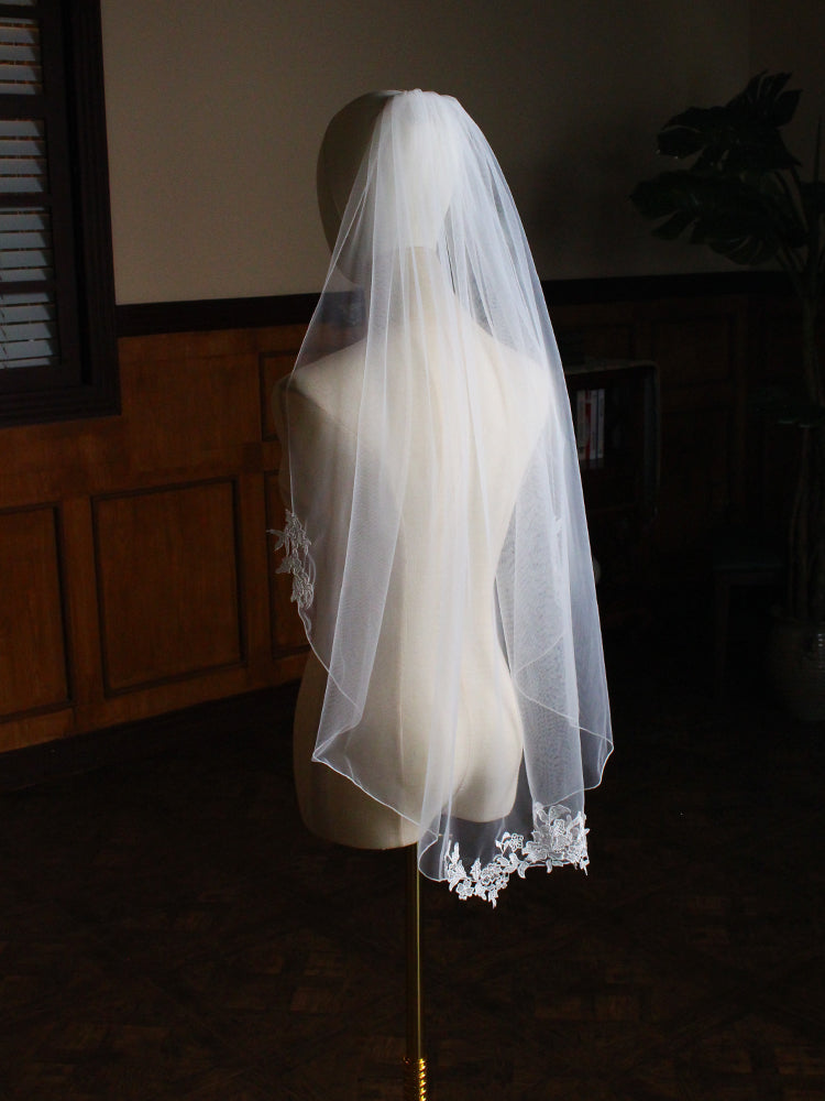 Flower 1 Tier Wedding Bridal Veil With Comb - Lya's wedding