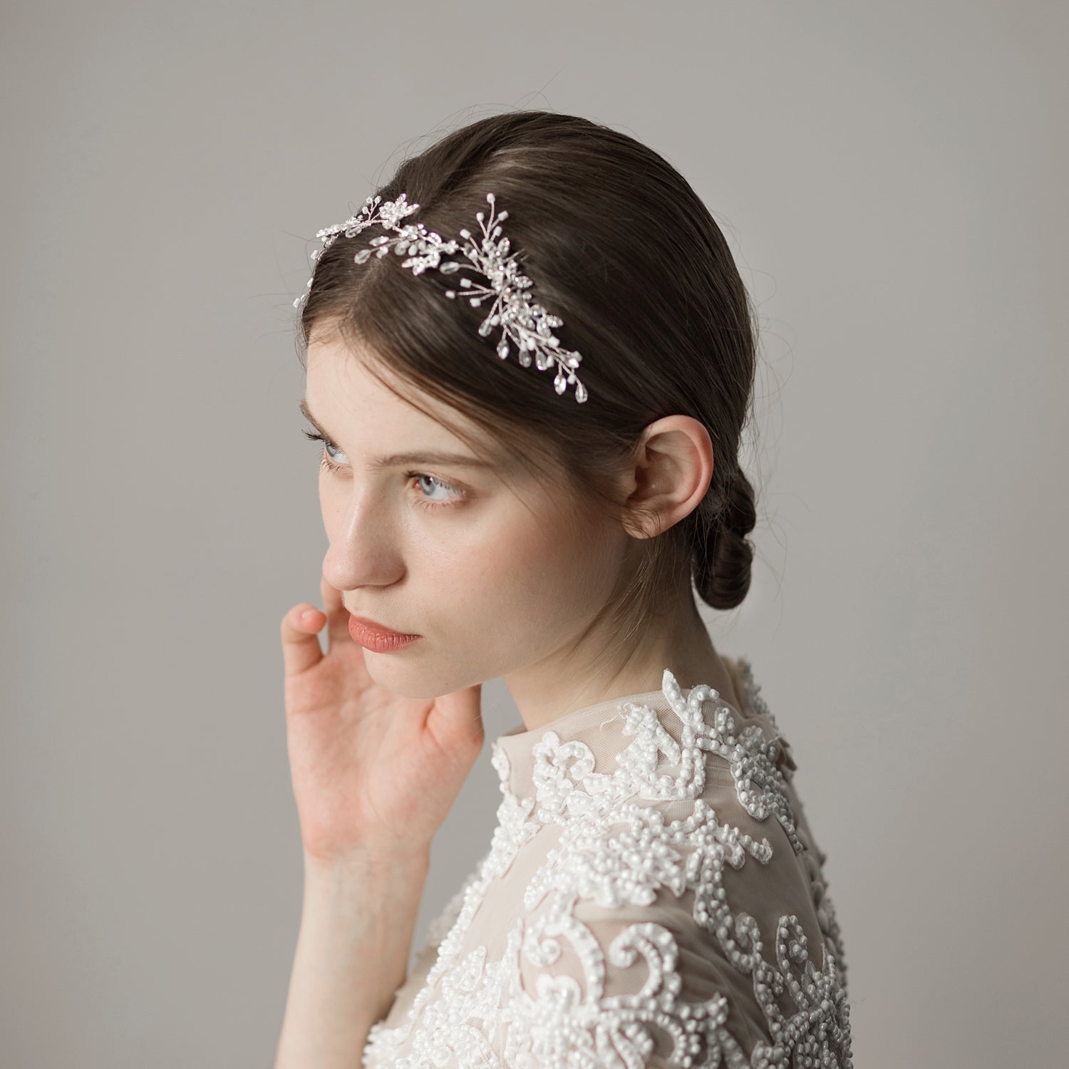 Crystal Bridal Headpiece Silver Wedding Headband - Lya's wedding