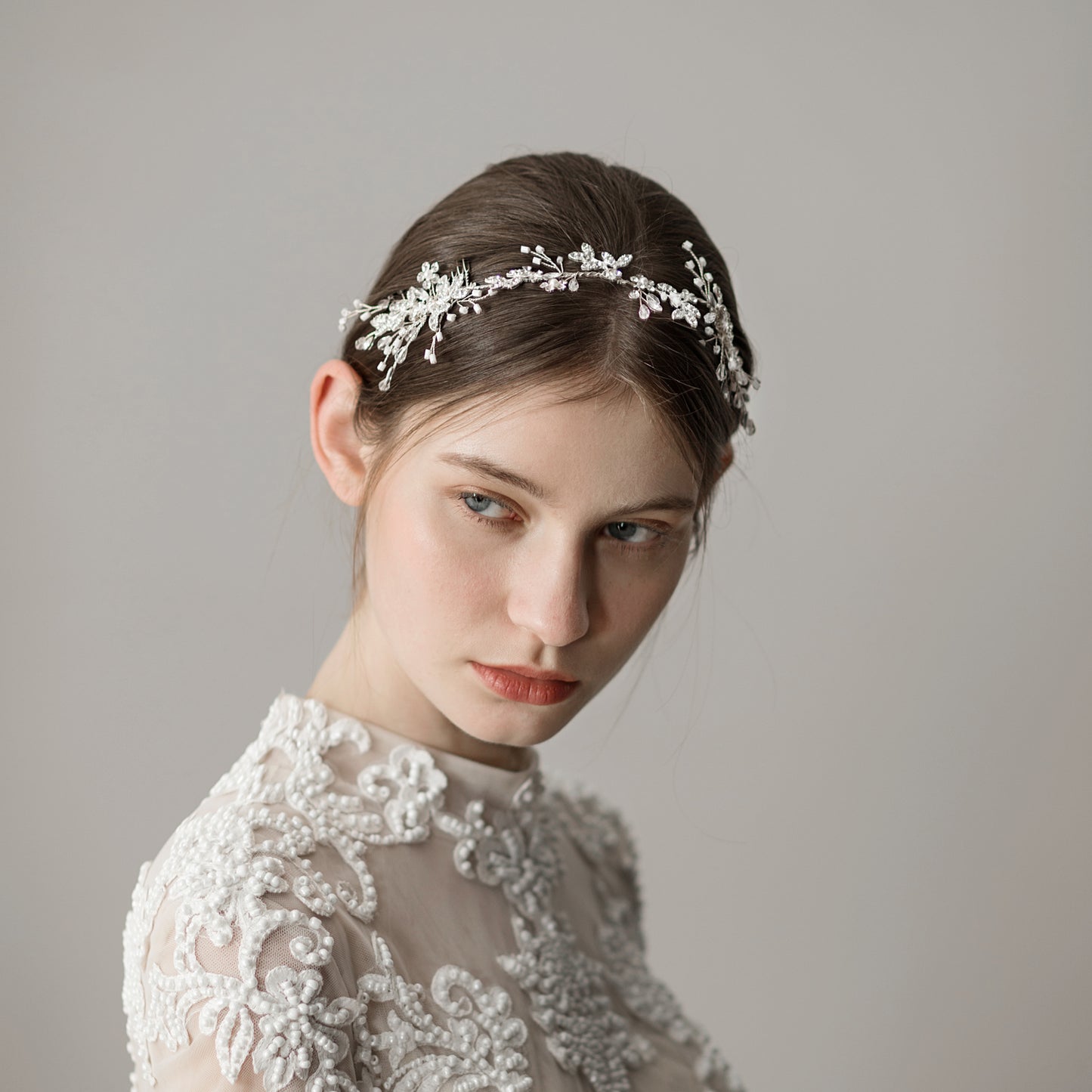 Crystal Bridal Headpiece Silver Wedding Headband - Lya's wedding