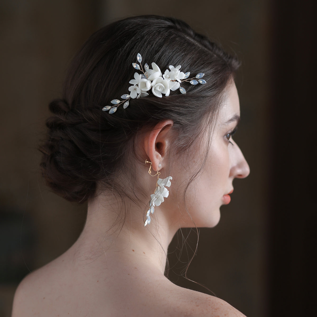 Porcelain Flower Bridal Headpiece Ear Clip - Lya's wedding