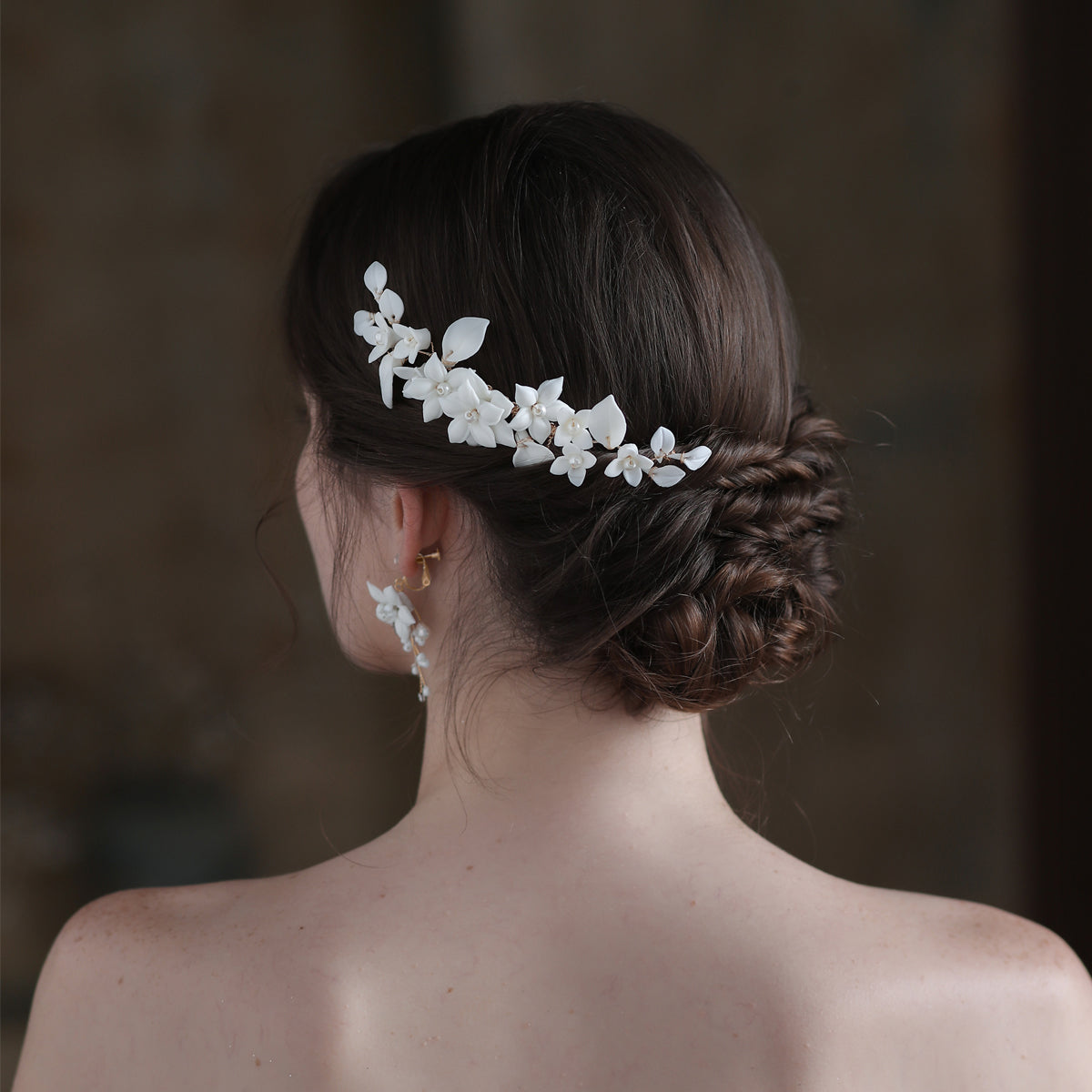 Porcelain Flower Bridal Headpiece Wedding Comb Ear Clip - Lya's wedding