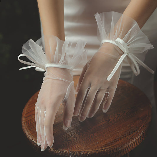 Tulle Bridal Gloves with Bow - Lya's wedding