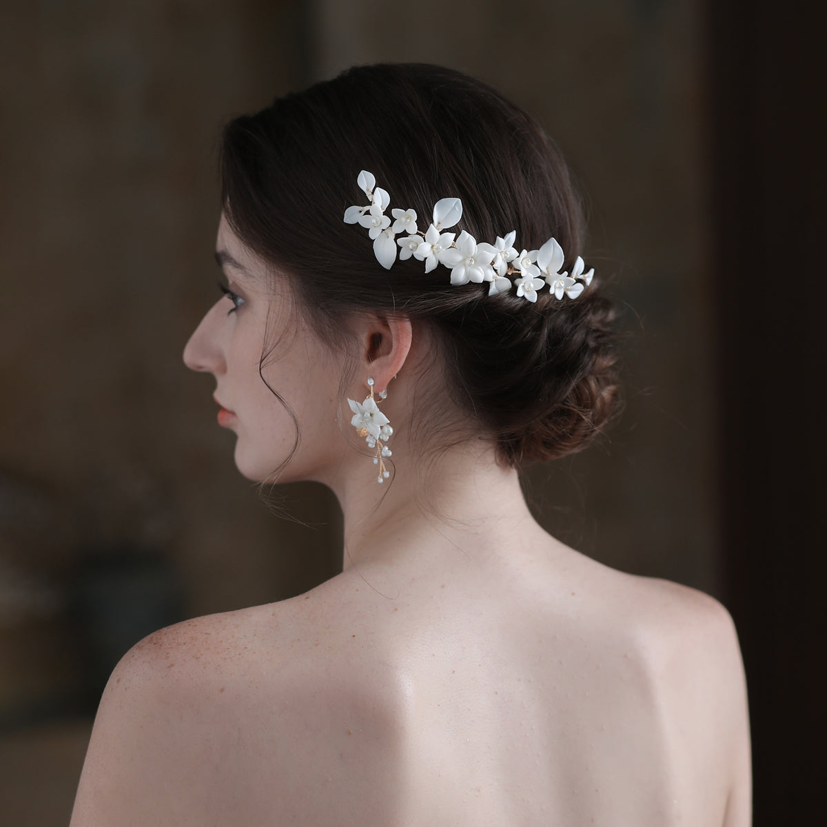 Porcelain Flower Bridal Headpiece Wedding Comb Ear Clip - Lya's wedding