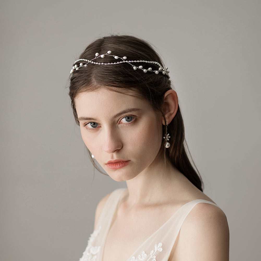 Crystal Bridal Headpiece Silver Wedding Headband - Lya's wedding