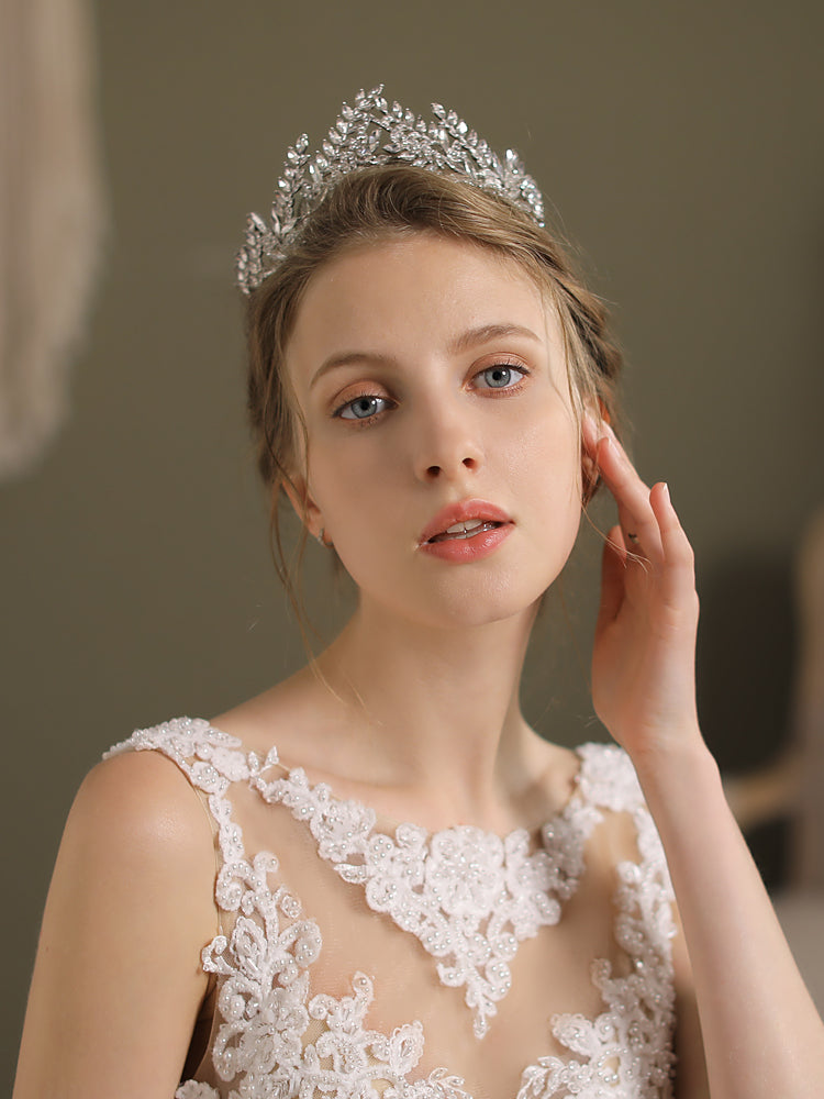 Princess Crystal Crown Bridal Headpiece Silver Wedding Headband - Lya's wedding