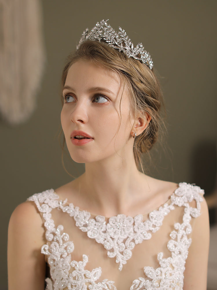 Princess Crystal Crown Bridal Headpiece Silver Wedding Headband - Lya's wedding