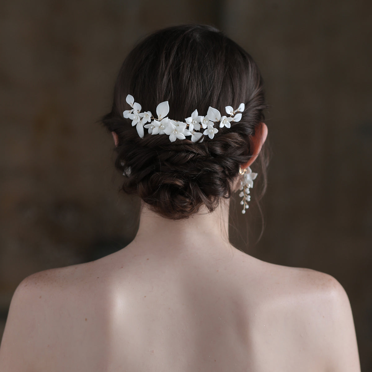 Porcelain Flower Bridal Headpiece Wedding Comb Ear Clip - Lya's wedding