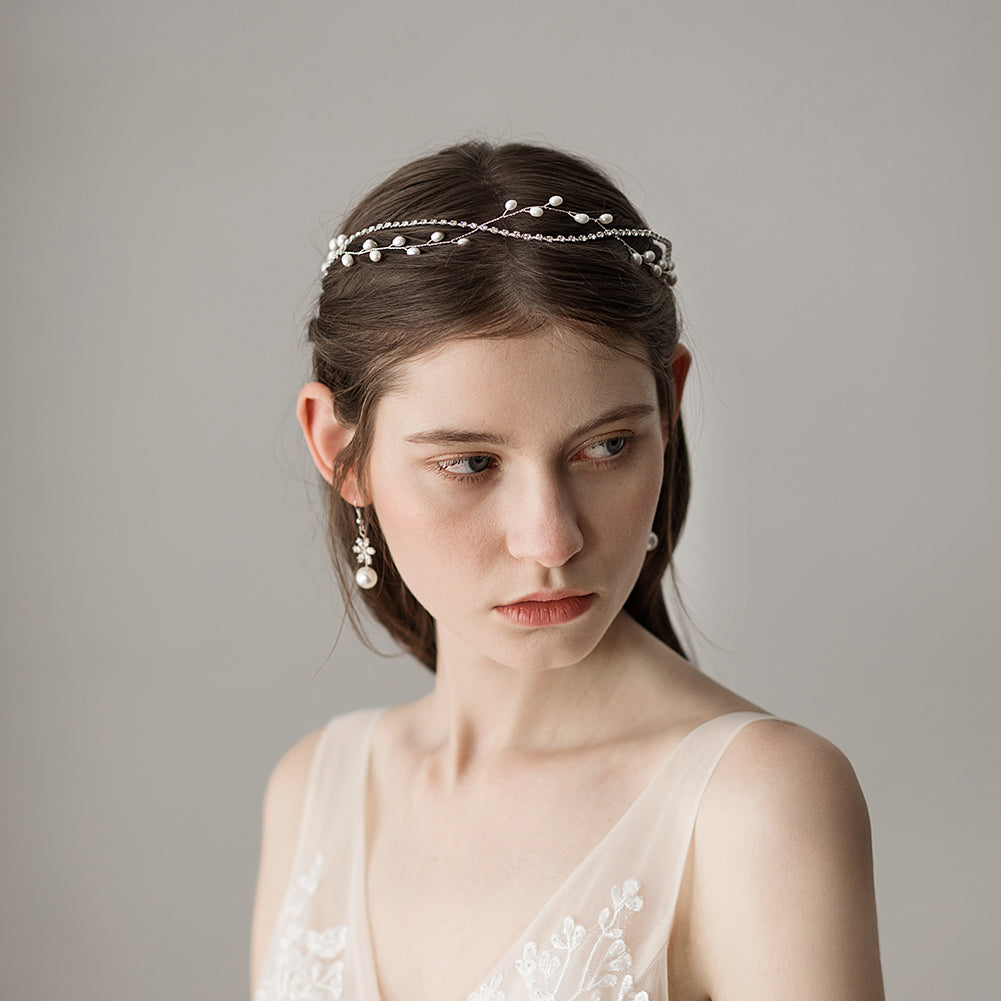 Crystal Bridal Headpiece Silver Wedding Headband - Lya's wedding