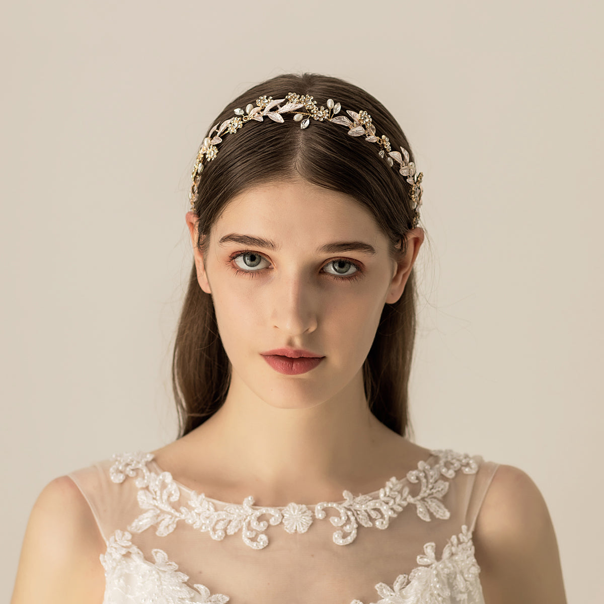 Crystal Leaf Bridal Headpiece Gold Wedding Headband - Lya's wedding