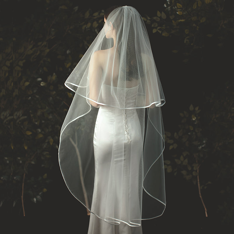 Ribbon Edge 2 Tier Bridal Wedding Veil With Comb - Lya's wedding