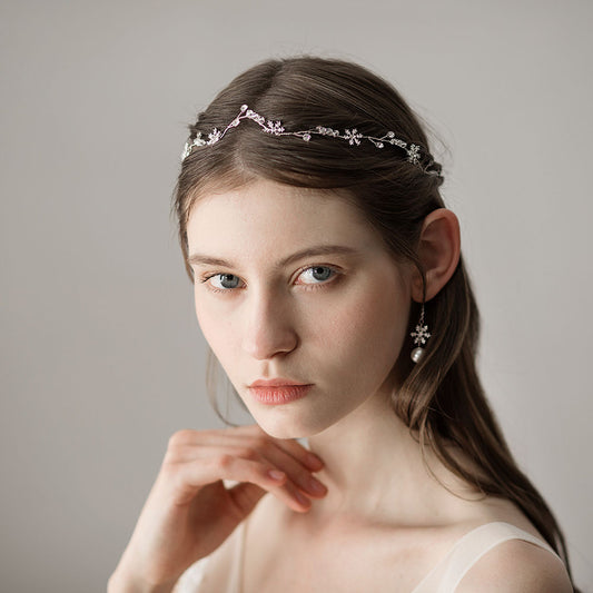 Simple Crystal Snowflake Bridal Headpiece Silver Wedding Headband+Earrings - Lya's wedding