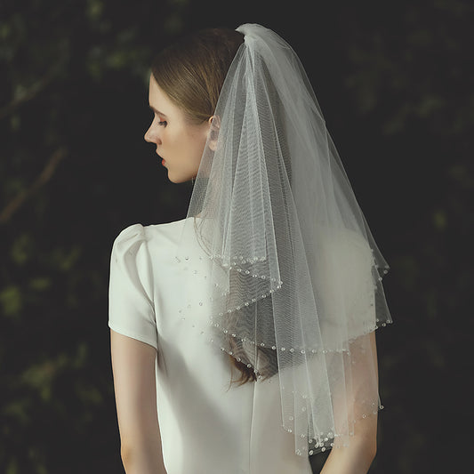 Short Shoulder 2 Tier Wedding Bridal Veil With Comb - Lya's wedding