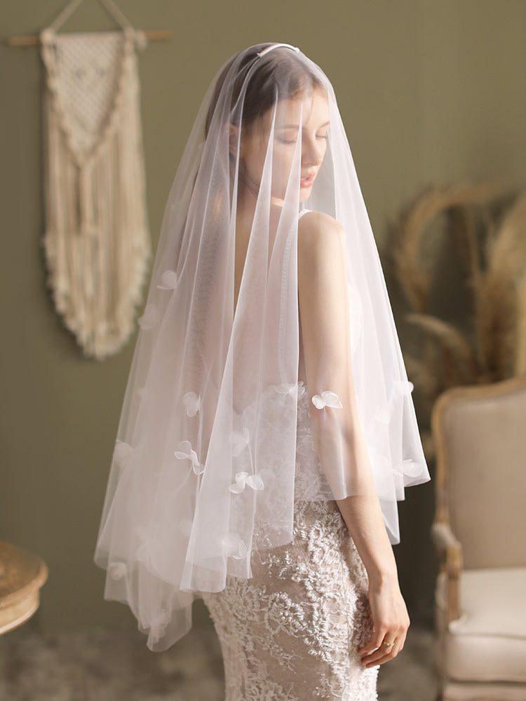 Fingertip 2 Tier Wedding Bridal Veil With Comb - Lya's wedding