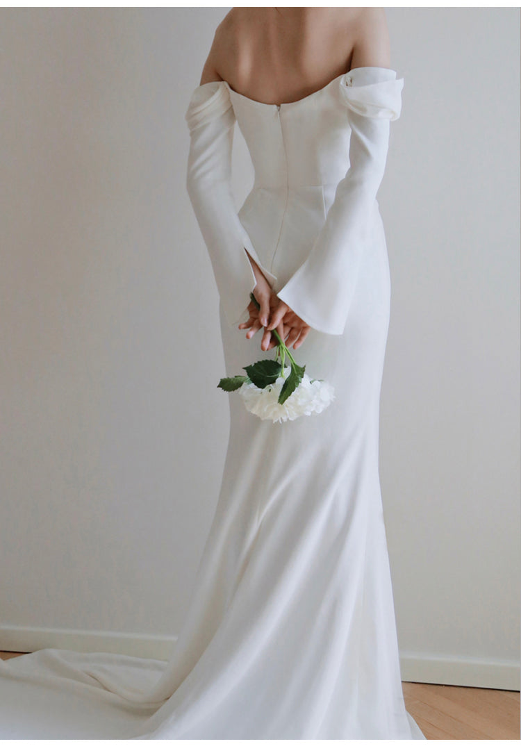 One-Shoulder Satin Mermaid Long Sleeves Wedding Dress - Lya's wedding