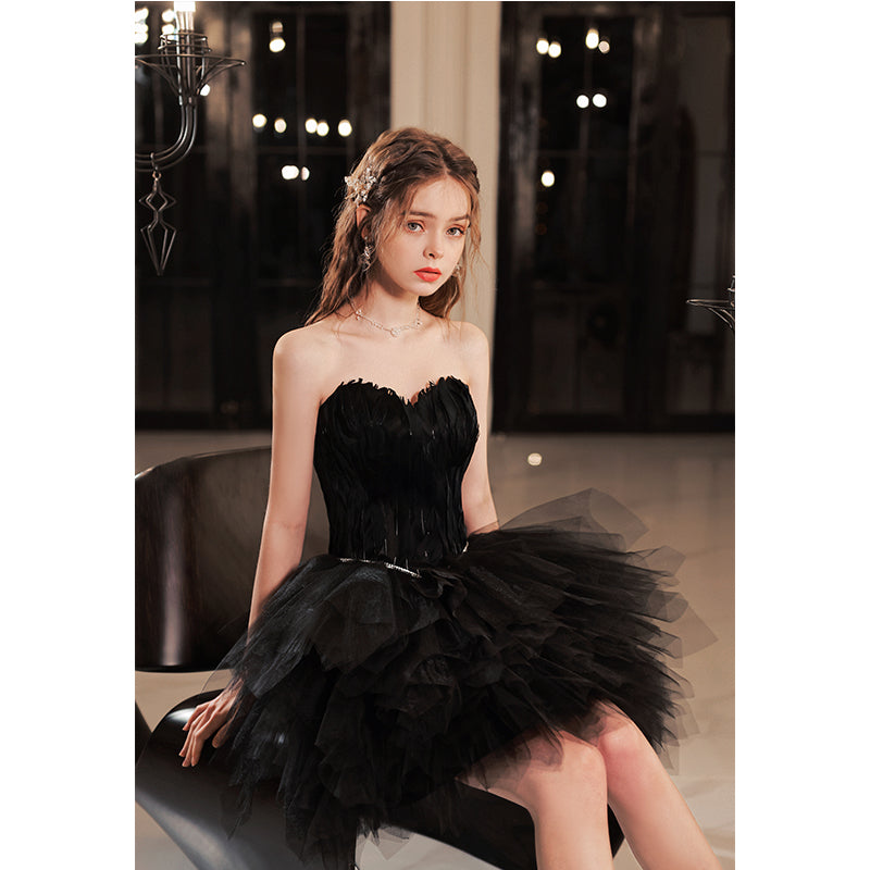 Black Feather Strapless Sexy Dress - Lya's wedding