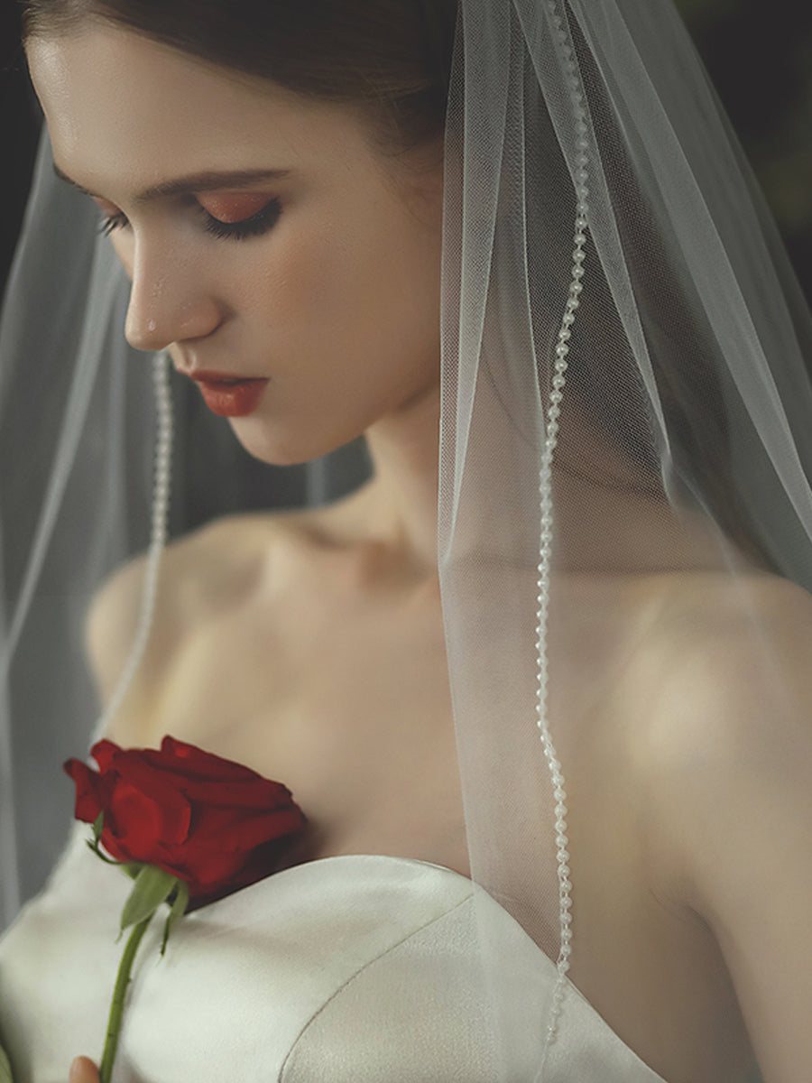 Short 1 Tier Wedding Bridal Veil With Comb - Lya's wedding