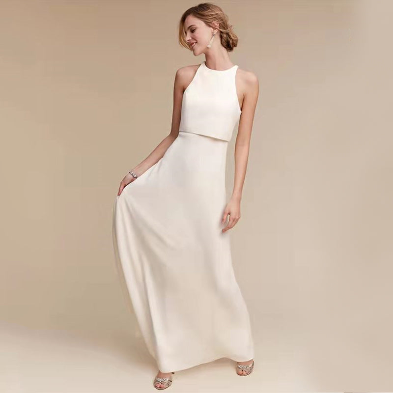 Satin O-Neck Ankle-Length Dress - Lya's wedding