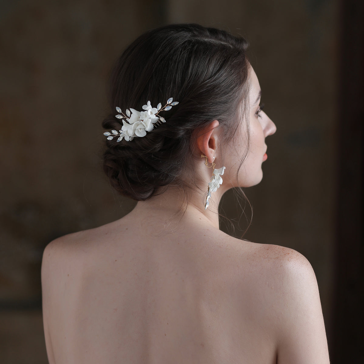 Porcelain Flower Bridal Headpiece Ear Clip - Lya's wedding