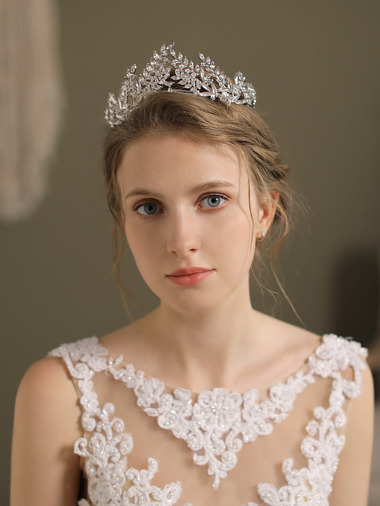 Princess Crystal Crown Bridal Headpiece Silver Wedding Headband - Lya's wedding