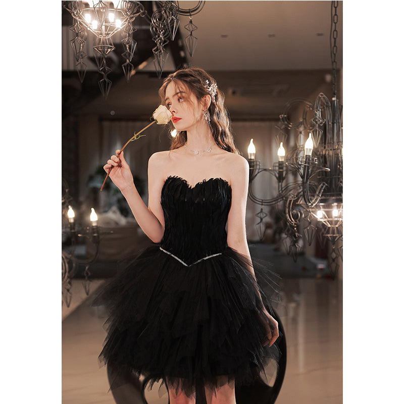 Black Feather Strapless Sexy Dress - Lya's wedding