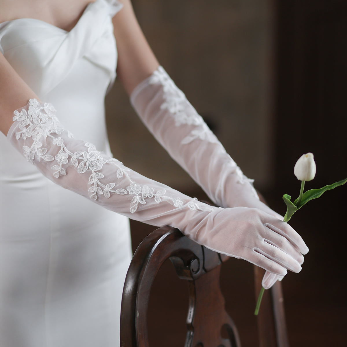 Tulle Lace Long Bridal Gloves - Lya's wedding