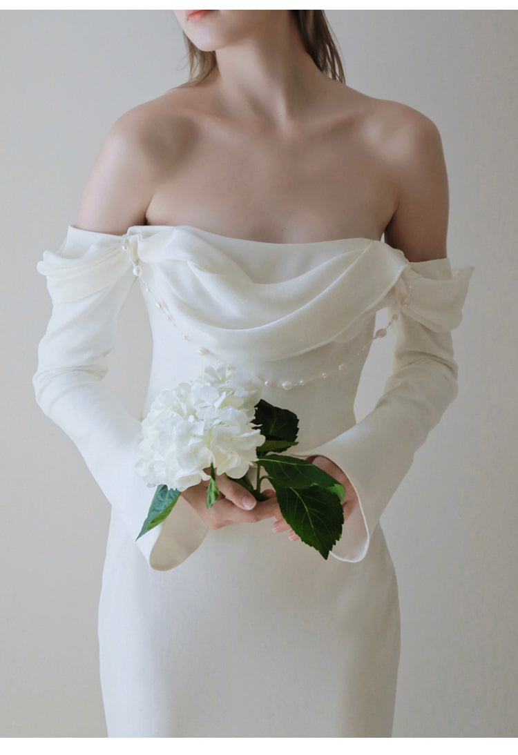 One-Shoulder Satin Mermaid Long Sleeves Wedding Dress - Lya's wedding