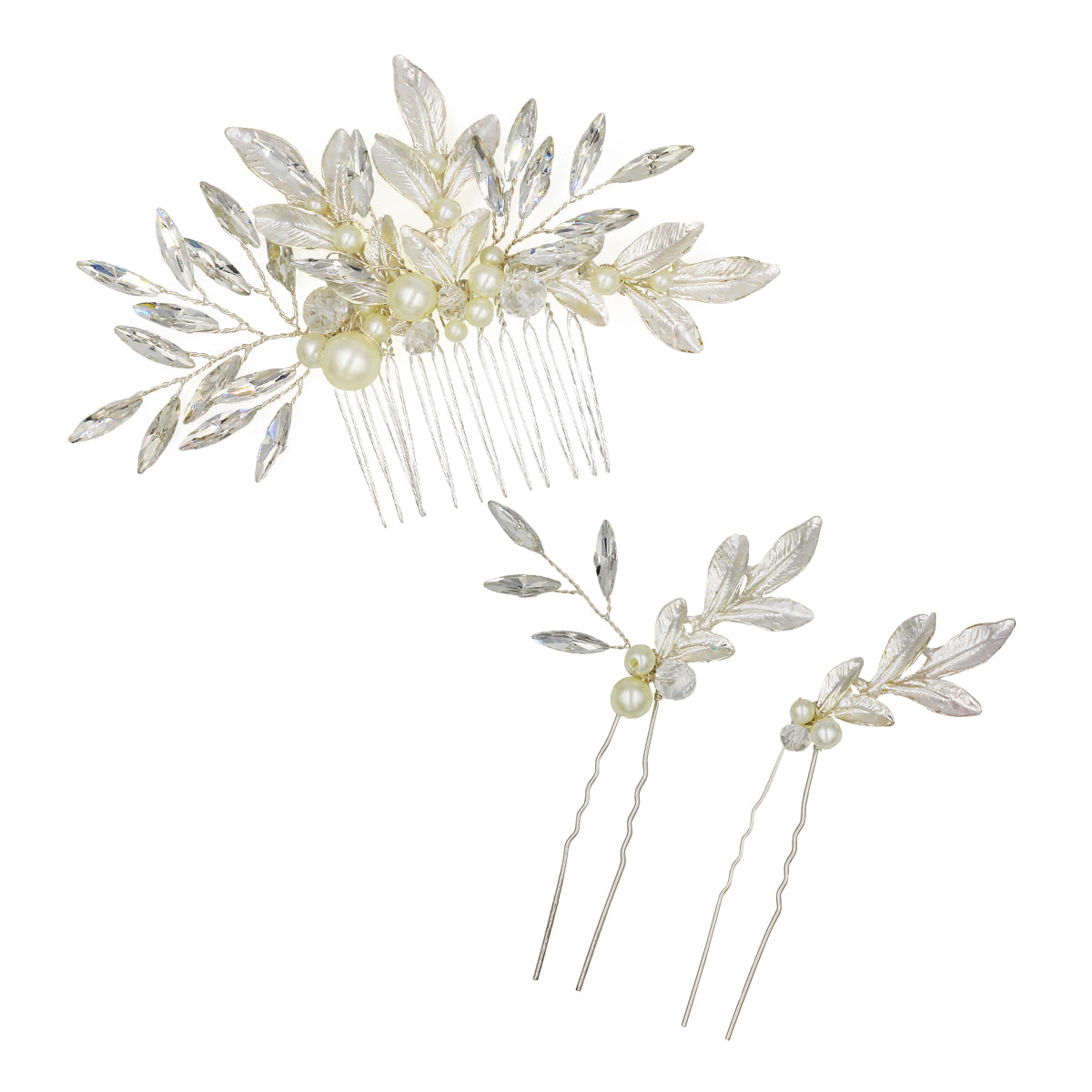 3 pcs Leaf Bridal Headpiece Set with Pearl - Lya's wedding