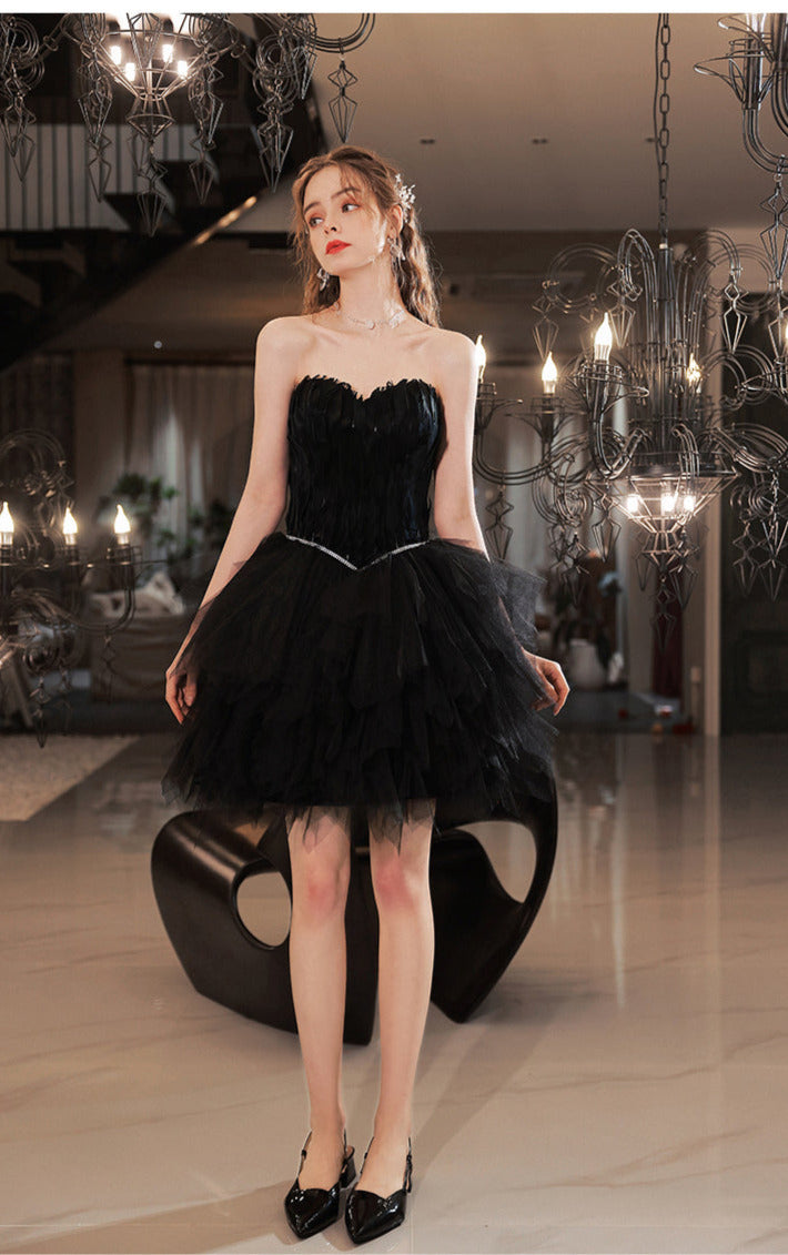 Black Feather Strapless Sexy Dress - Lya's wedding