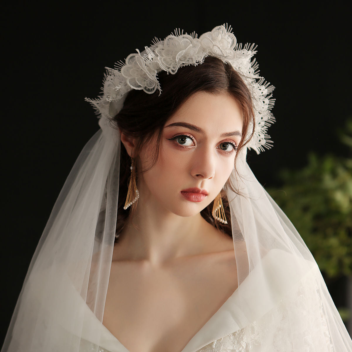 Fingertip 2 Tier Headband Bridal Wedding Veil With Comb - Lya's wedding