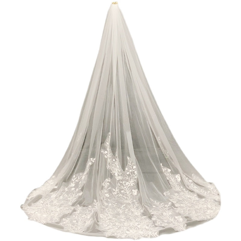 3 m Cathedral 1 Tier Applique Edge Wedding Bridal Veil With Comb - Lya's wedding