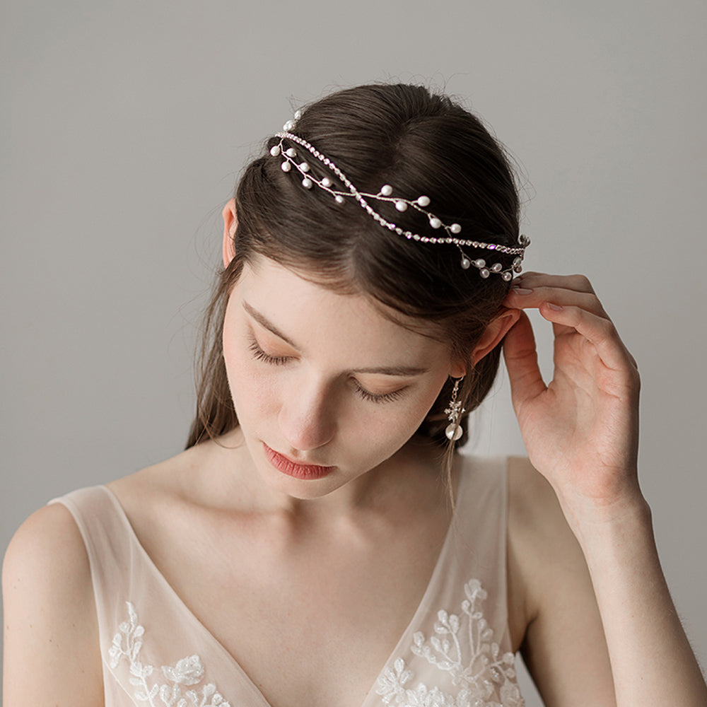 Crystal Bridal Headpiece Silver Wedding Headband - Lya's wedding