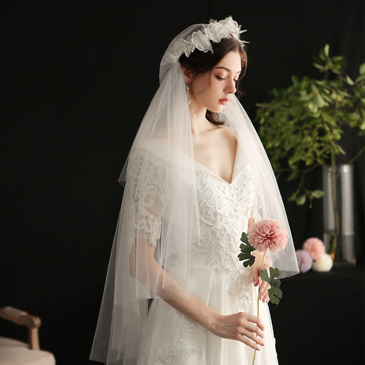 Fingertip 2 Tier Headband Bridal Wedding Veil With Comb - Lya's wedding