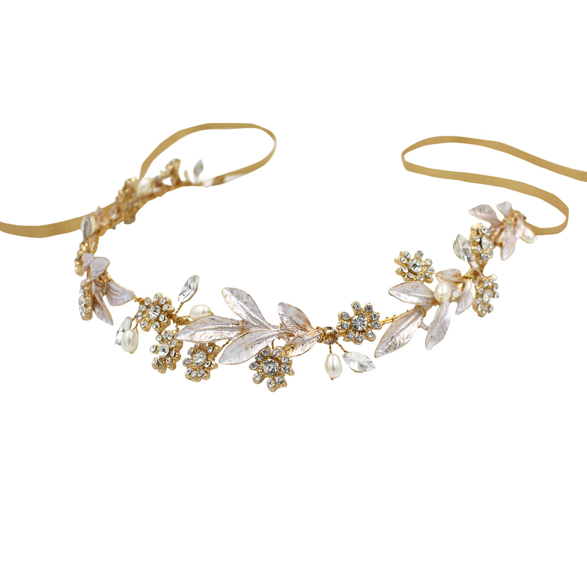 Crystal Leaf Bridal Headpiece Gold Wedding Headband - Lya's wedding