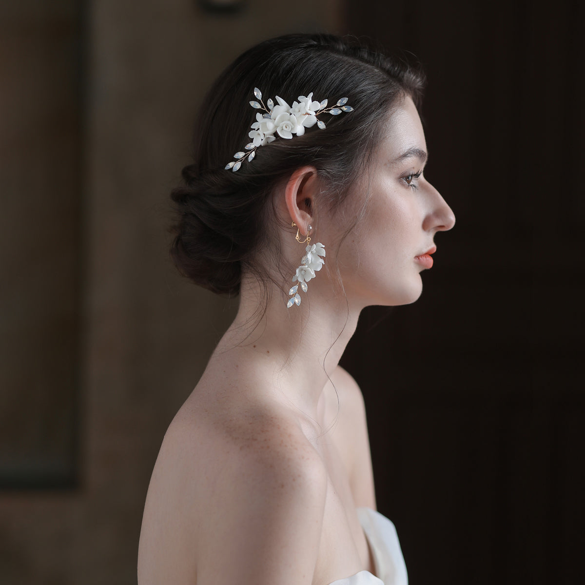 Porcelain Flower Bridal Headpiece Ear Clip - Lya's wedding