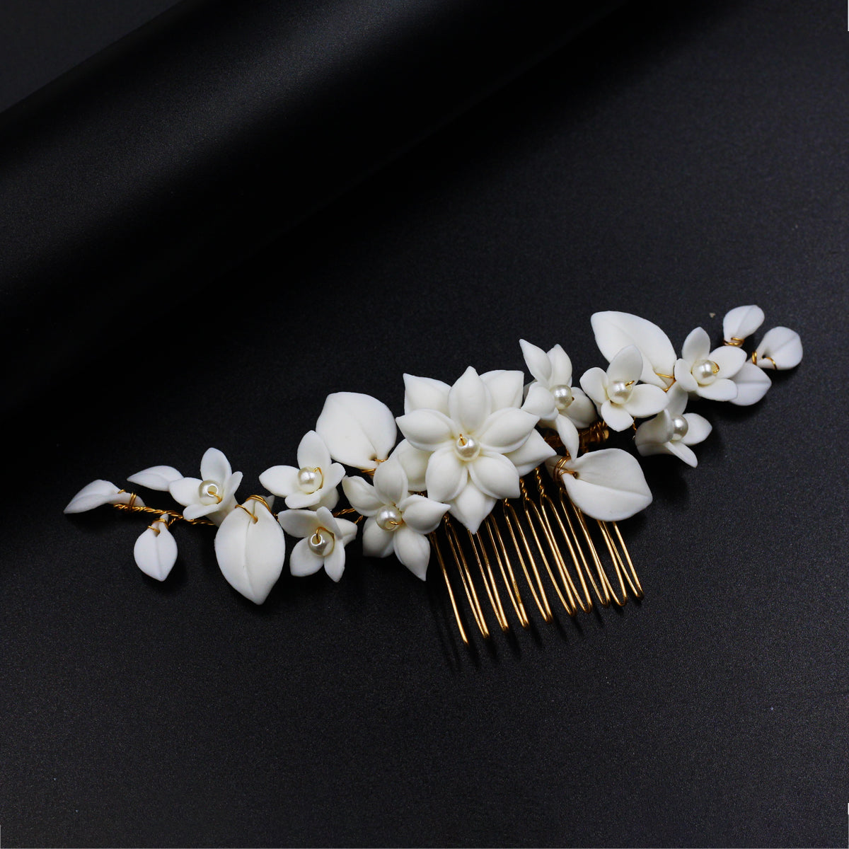 Porcelain Flower Bridal Headpiece Wedding Comb Ear Clip - Lya's wedding