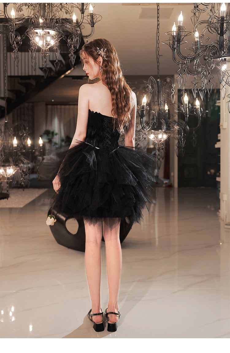 Black Feather Strapless Sexy Dress - Lya's wedding