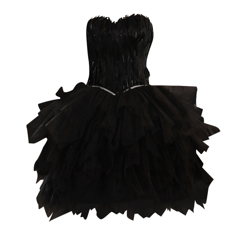 Black Feather Strapless Sexy Dress - Lya's wedding