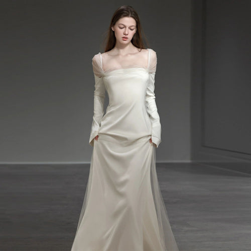 Long Sleeves Satin Dress - Lya's wedding