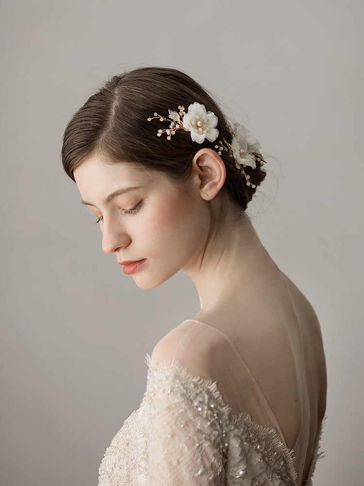 2 pcs Bridal  Flower Headpiece with Pearl - Lya's wedding