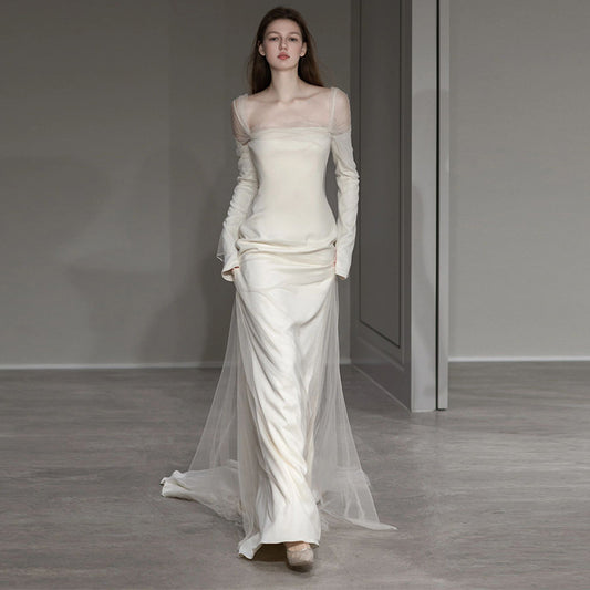 Long Sleeves Satin Dress - Lya's wedding