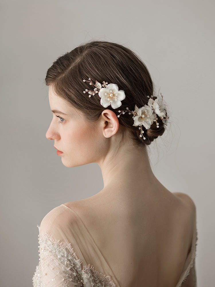 2 pcs Bridal  Flower Headpiece with Pearl - Lya's wedding