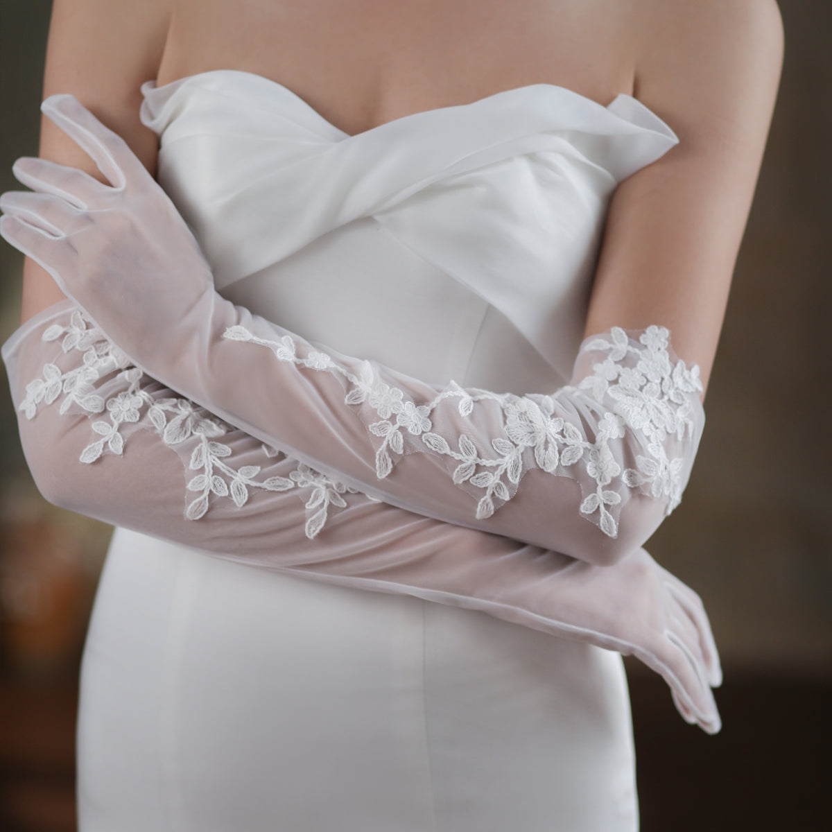 Tulle Lace Long Bridal Gloves - Lya's wedding