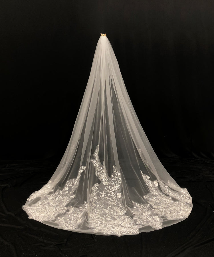 3 m Cathedral 1 Tier Applique Edge Wedding Bridal Veil With Comb - Lya's wedding