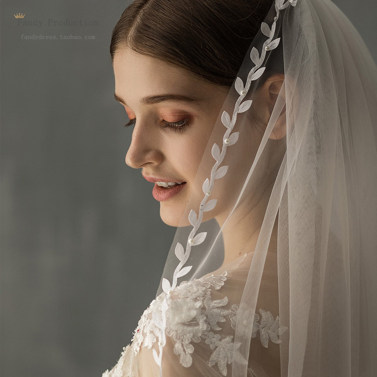 Leaf Applique Edge Bridal Wedding Veil With Comb - Lya's wedding