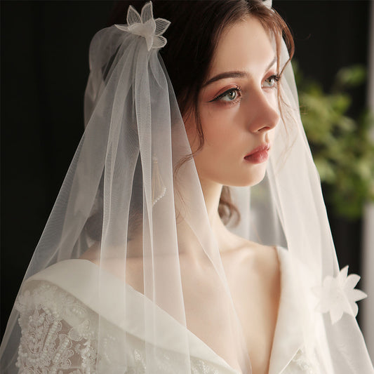 Flower 1 Tier Wedding Bridal Veil With Comb - Lya's wedding