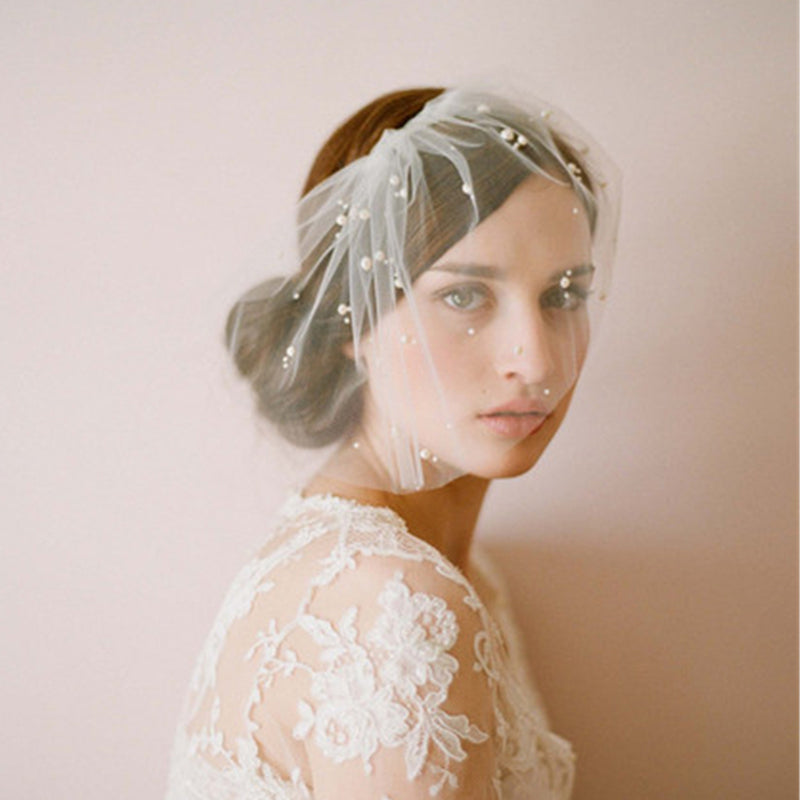 Fascinator Bridal Lace Birdcage Veil with Comb Pearl - Lya's wedding