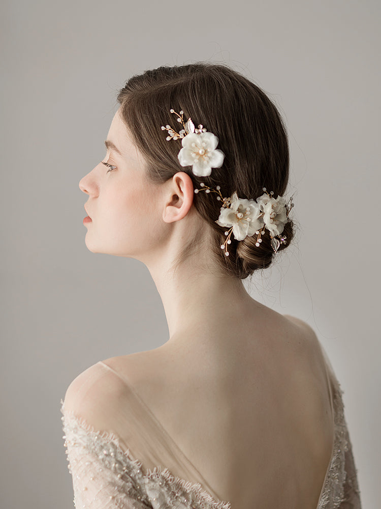 2 pcs Bridal  Flower Headpiece with Pearl - Lya's wedding